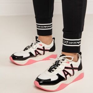Armani Exchange Womens Chunky White Pink Black Sneaker Shoes Size 9